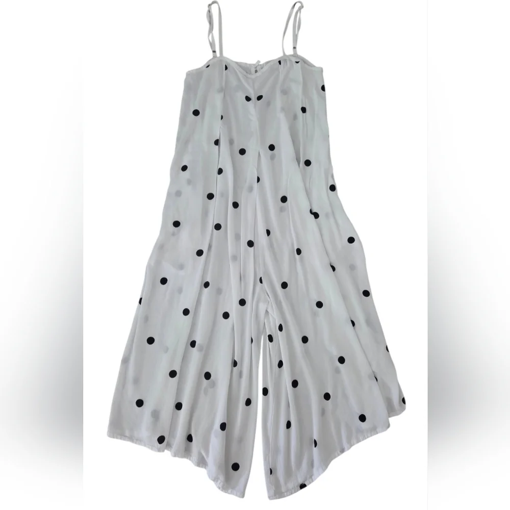 Ava Sky Fighting Eel White Polka Dot Hawaiian Midi Jumpsuit Romper XS‎ Slouchy